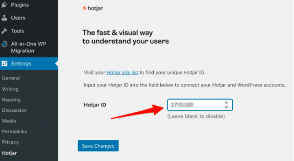 hotjar site id wordpress