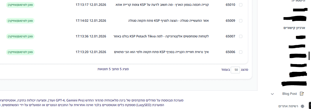 טאב רשימת אתרים